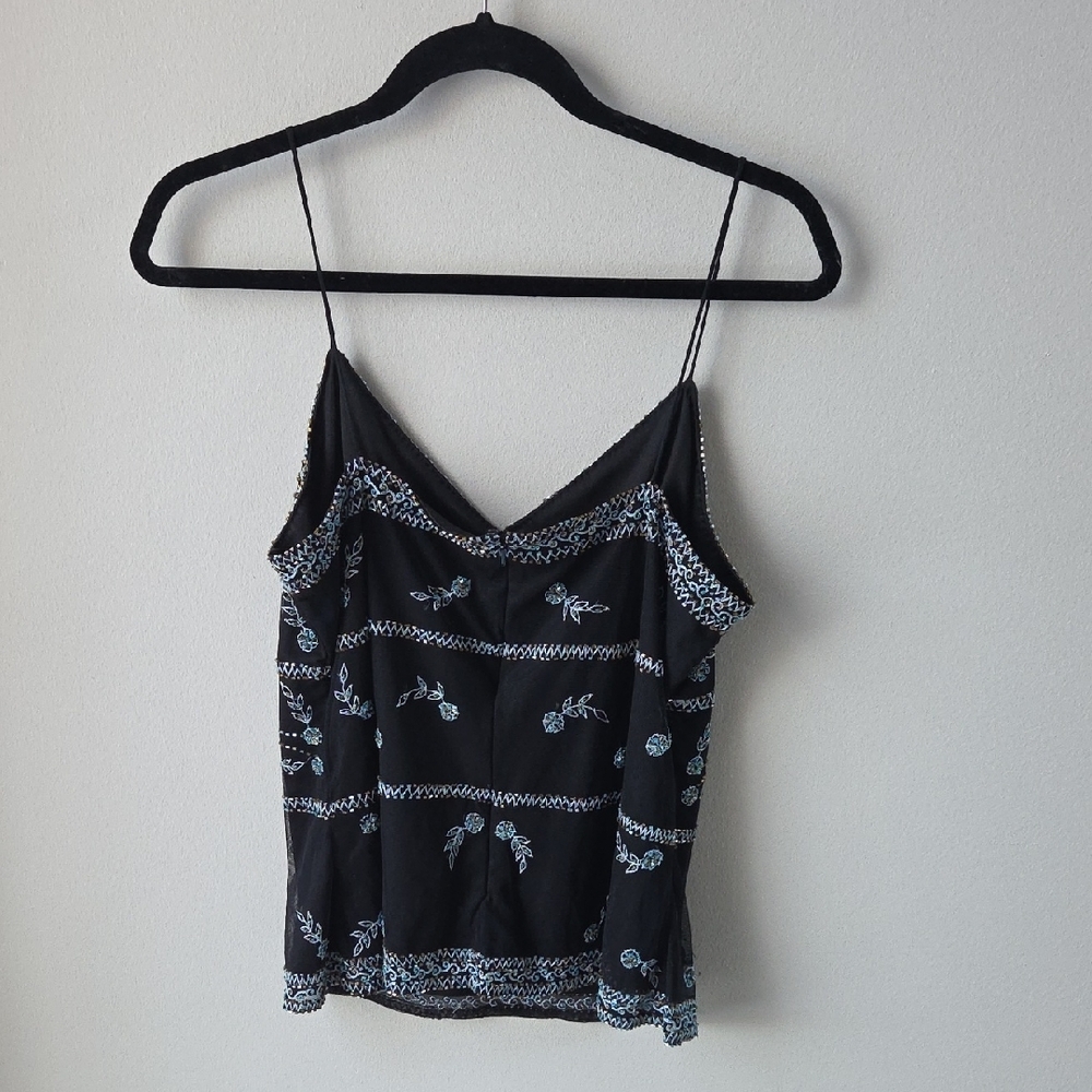 Vintage MARINA Black Camisole with Blue And Gold Floral Beading Womens Large - Picture 5 of 11